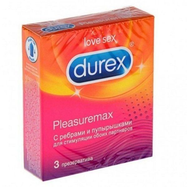 Презерватив Дюрекс Pleasuremax с ребрами и пупырышками 3шт фотография
