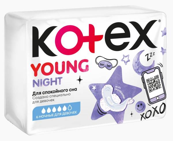 Прокладки Кotex YOUNG Ночные для девочек 6шт фотография