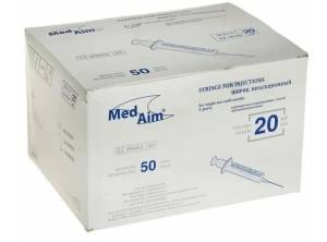 Шприц MedAim 3-х компонентный с иглой 21g 0,8*40мм 20мл №50